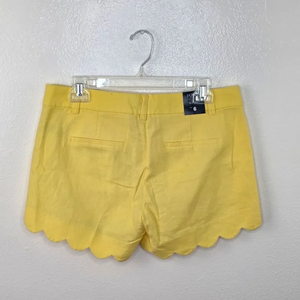 NWT J. Crew Yellow Scalloped Hem Linen Shorts Size 6